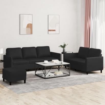 Set de canapele cu perne, 3 piese, negru, piele ecologică GartenMobel Dekor