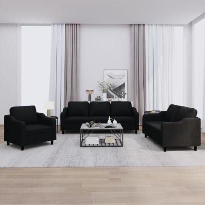 Set de canapele cu perne, 3 piese, negru, textil GartenMobel Dekor