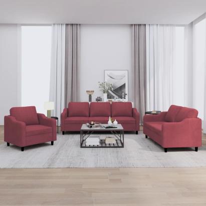 Set canapea cu perne, 3 piese, roșu vin, material textil GartenMobel Dekor