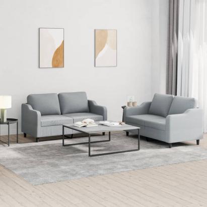 Set de canapele cu perne, 2 piese, gri deschis, textil GartenMobel Dekor