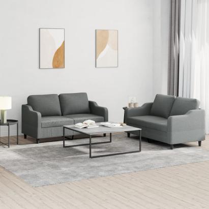 Set de canapele cu perne, 2 piese, gri închis, textil GartenMobel Dekor