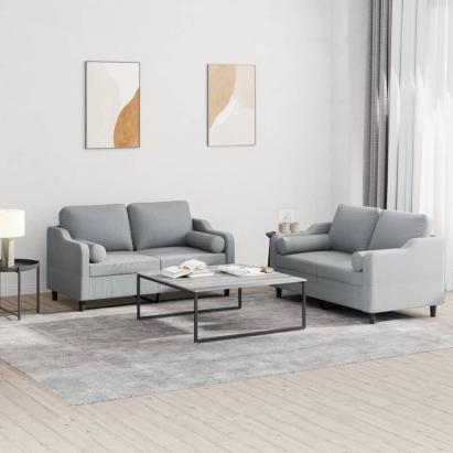 Set de canapele cu perne, 2 piese, gri deschis, material textil GartenMobel Dekor