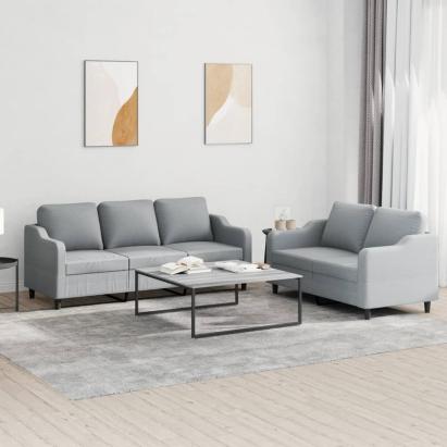 Set de canapele cu perne, 2 piese, gri deschis, textil GartenMobel Dekor