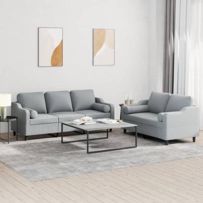 Set de canapele cu perne, 2 piese, gri deschis, material textil GartenMobel Dekor