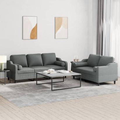Set de canapele cu perne, 2 piese, gri închis, material textil GartenMobel Dekor