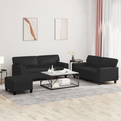 Set de canapele, 3 piese, negru, piele ecologică GartenMobel Dekor