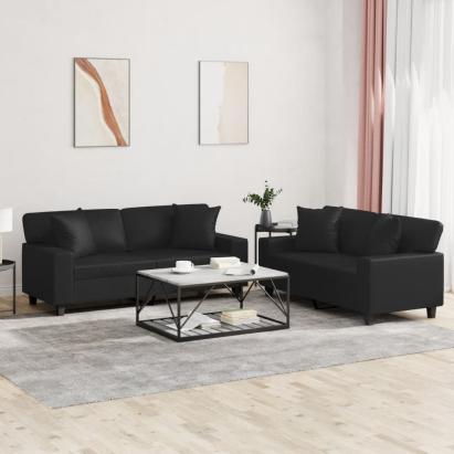 Set de canapele cu perne, 2 piese, negru, piele ecologică GartenMobel Dekor