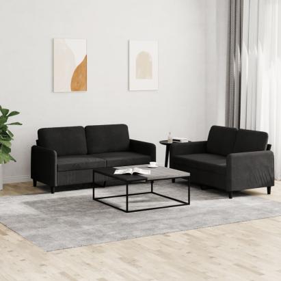 Set canapea 2 piese, negru, catifea GartenMobel Dekor