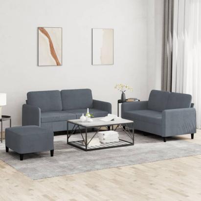 Set de canapele, 3 piese, gri închis, catifea GartenMobel Dekor
