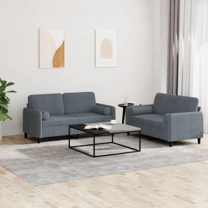 Set canapea cu perne, 2 piese, gri închis, catifea GartenMobel Dekor