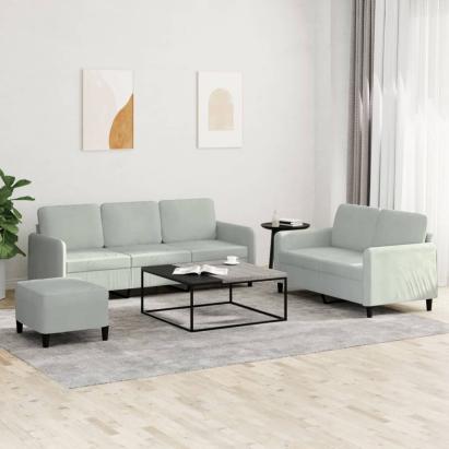 Set de canapele, 3 piese, gri deschis, catifea GartenMobel Dekor