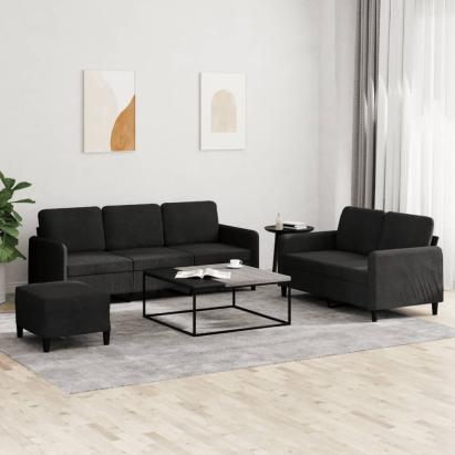 Set de canapele, 3 piese, negru, catifea GartenMobel Dekor