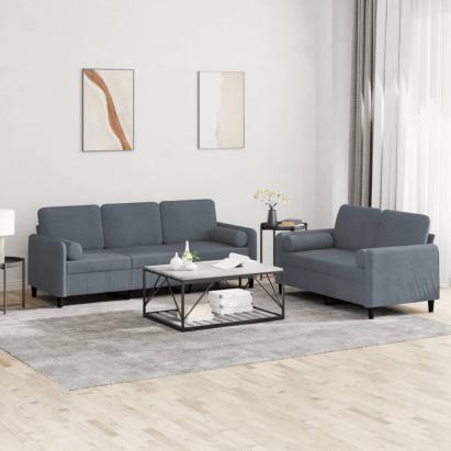 Set canapea cu perne, 2 piese, gri închis, catifea GartenMobel Dekor