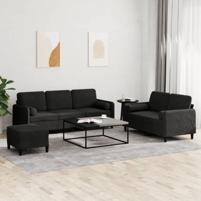 Set de canapele cu perne, 3 piese, negru, catifea GartenMobel Dekor