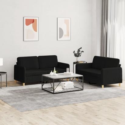 Set de canapele cu perne, 2 piese, negru, textil GartenMobel Dekor