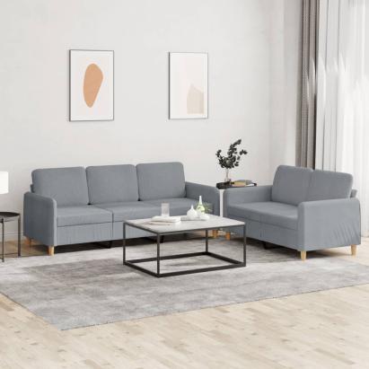 Set de canapele cu perne, 2 piese, gri deschis, textil GartenMobel Dekor