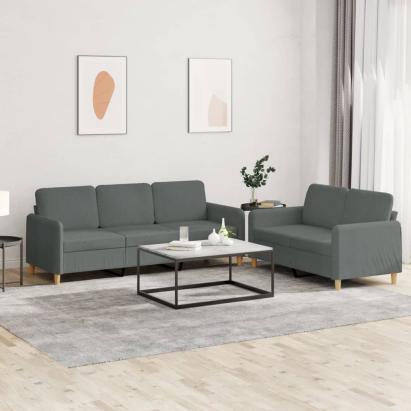 Set de canapele cu perne, 2 piese, gri închis, textil GartenMobel Dekor