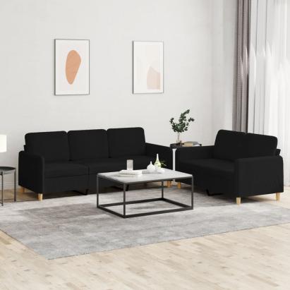 Set de canapele cu perne, 2 piese, negru, textil GartenMobel Dekor