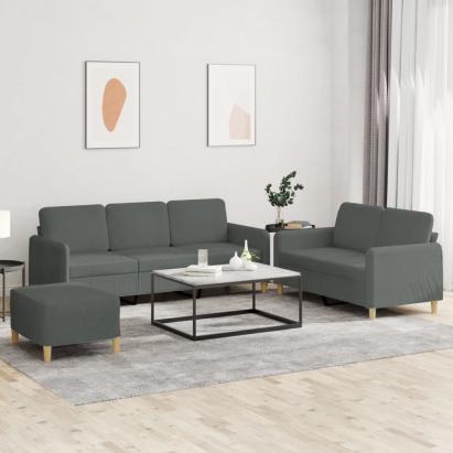 Set de canapele cu perne, 3 piese, gri închis, textil GartenMobel Dekor