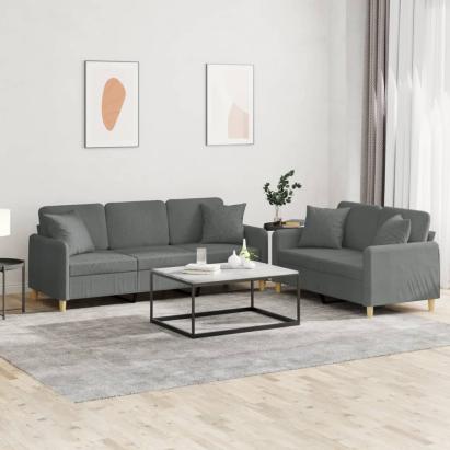 Set de canapele cu perne, 2 piese, gri închis, material textil GartenMobel Dekor