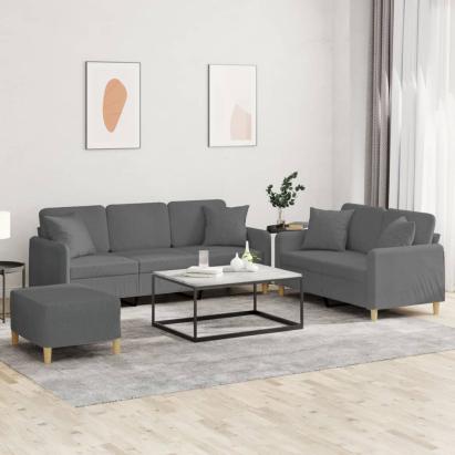 Set de canapele cu perne, 3 piese, gri închis, textil GartenMobel Dekor
