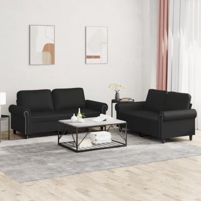 Set de canapele cu perne, 2 piese, negru, piele ecologică GartenMobel Dekor