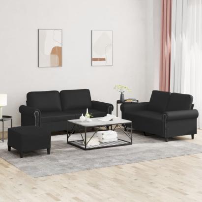 Set de canapele cu perne, 3 piese, negru, piele ecologică GartenMobel Dekor