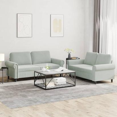 Set de canapele cu perne, 2 piese, gri deschis, catifea GartenMobel Dekor