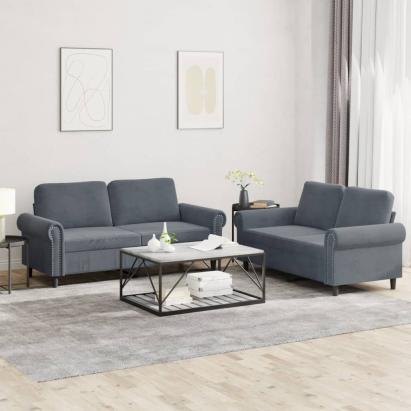 Set de canapele cu perne, 2 piese, gri închis, catifea GartenMobel Dekor