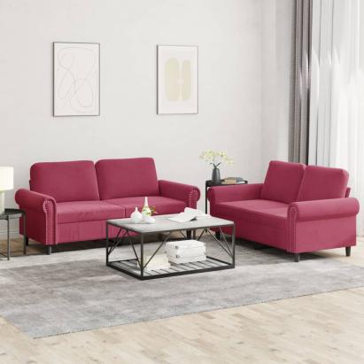 Set canapele cu perne, 2 piese, roșu vin, catifea GartenMobel Dekor
