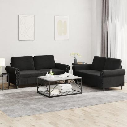 Set de canapele cu perne, 2 piese, negru, catifea GartenMobel Dekor