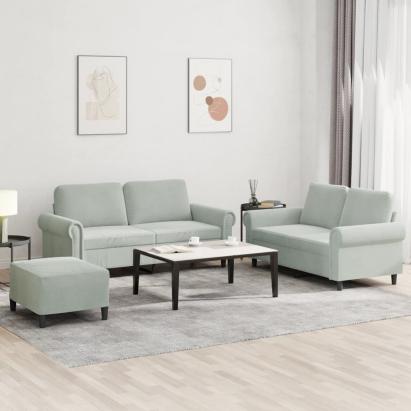 Set de canapele cu perne, 3 piese, gri deschis, catifea GartenMobel Dekor