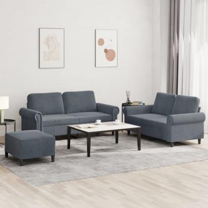 Set de canapele cu perne, 3 piese, gri închis, catifea GartenMobel Dekor