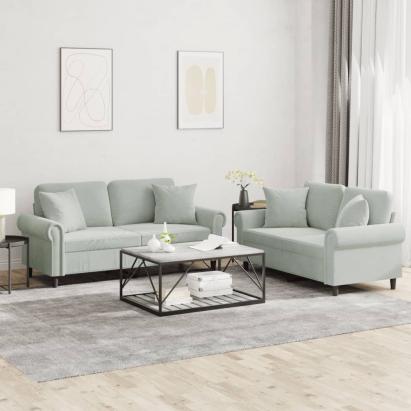 Set canapea cu perne, 2 piese, gri deschis, catifea GartenMobel Dekor