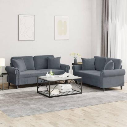 Set canapea cu perne, 2 piese, gri închis, catifea GartenMobel Dekor