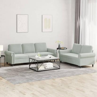 Set de canapele cu perne, 2 piese, gri deschis, catifea GartenMobel Dekor
