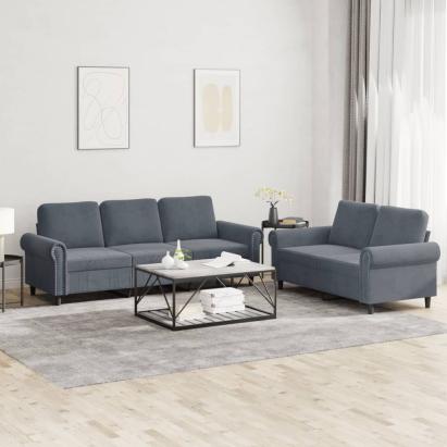 Set de canapele cu perne, 2 piese, gri închis, catifea GartenMobel Dekor