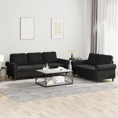 Set de canapele cu perne, 2 piese, negru, catifea GartenMobel Dekor