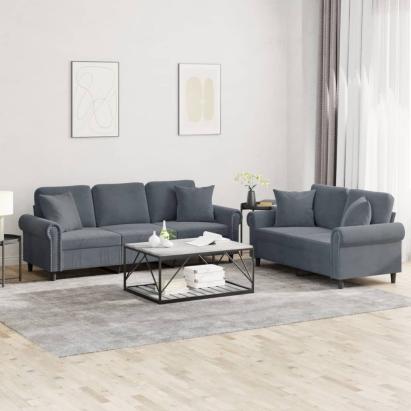 Set canapea cu perne, 2 piese, gri închis, catifea GartenMobel Dekor