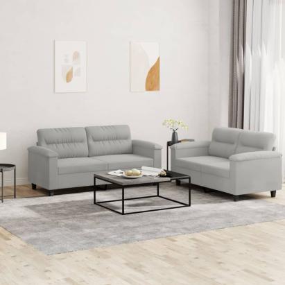 Set de canapele cu perne, 2 piese, gri deschis, microfibră GartenMobel Dekor