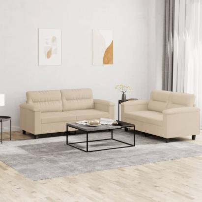 Set de canapele cu perne, 2 piese, crem, microfibră GartenMobel Dekor