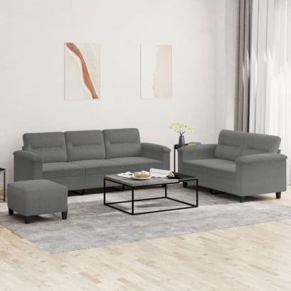 Set de canapele cu perne, 3 piese, gri închis, microfibră GartenMobel Dekor