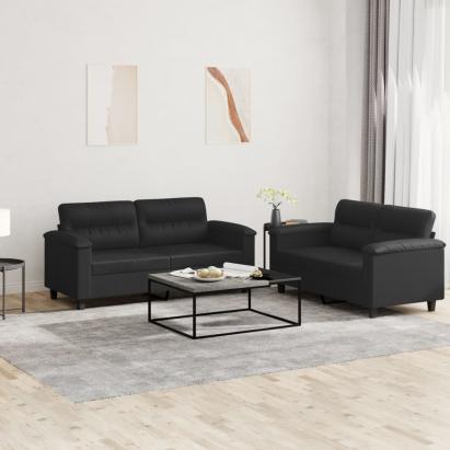 Set de canapele cu perne, 2 piese, negru, piele ecologică GartenMobel Dekor