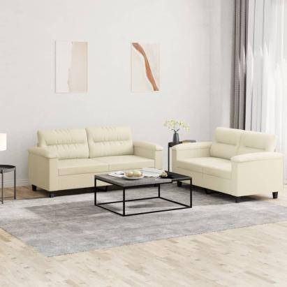 Set de canapele cu perne, 2 piese, crem, piele ecologică GartenMobel Dekor