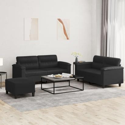 Set de canapele cu perne, 3 piese, negru, piele ecologică GartenMobel Dekor