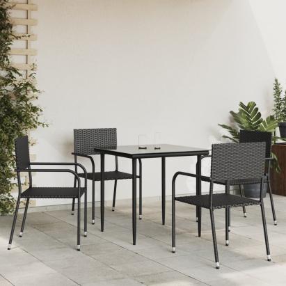 Set mobilier de grădină, 5 piese, negru, poliratan și oțel GartenMobel Dekor