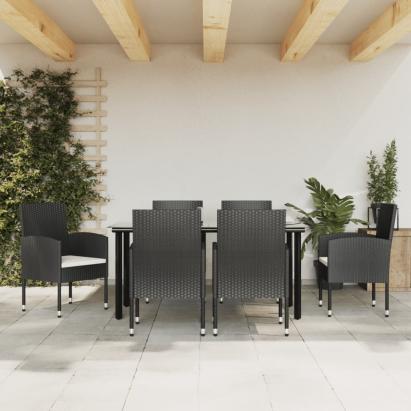 Set mobilier de grădină, 7 piese, negru, poliratan și oțel GartenMobel Dekor