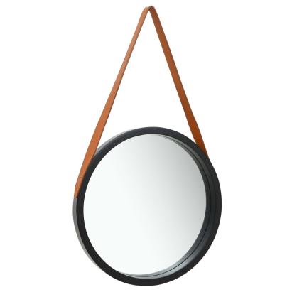Oglindă de perete cu o curea, 50 cm, negru GartenMobel Dekor