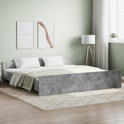 Cadru de pat cu tăblie la cap/picioare, gri beton, 200x200 cm GartenMobel Dekor