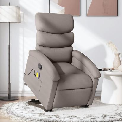 Fotoliu rabatabil de masaj cu ridicare, gri taupe, textil GartenMobel Dekor